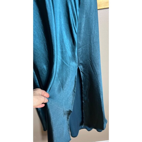 Teal Satin Dress Cap Sleeve Cowl Midi Maxi Formal Party Occasion Glam Womens L - Picture 6 of 13